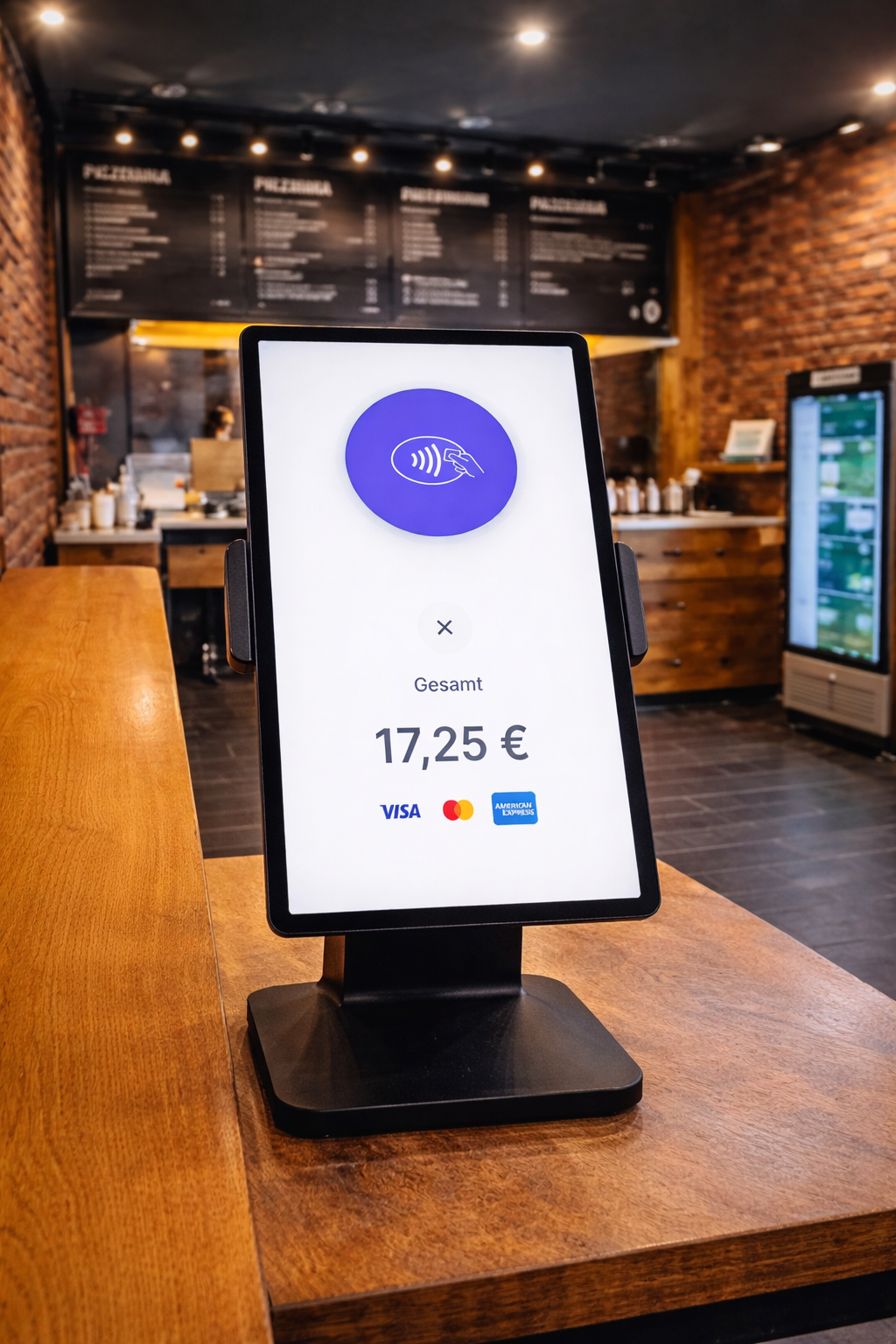 Bezahlvorgang am Self-Order-Terminal mit kontaktloser Karte