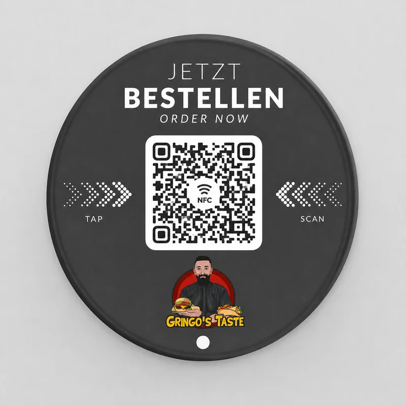 QR- und NFC-Tischaufsteller, Variante im Branding von Gringo’s Taste